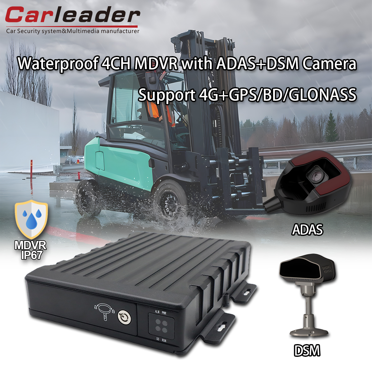 CARLEADER Waterproof 4CH SD Mobile DVR ກັບກ້ອງ ADAS+DSM