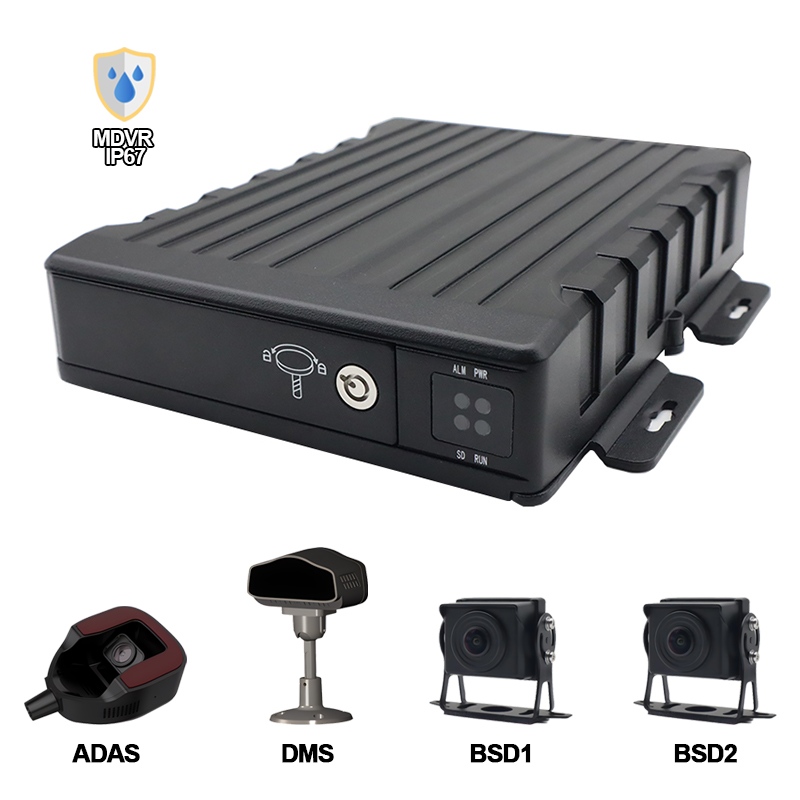 4ch IP67 waterproof Ai SD ມືຖື DVR ສະຫນັບສະຫນູນອາການຄັນ + DMS + BSD