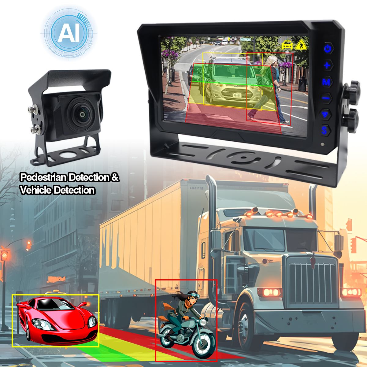 7 ນິ້ວ AI BSD Blind Spot Detection System ຮອງຮັບ AI Calibration
